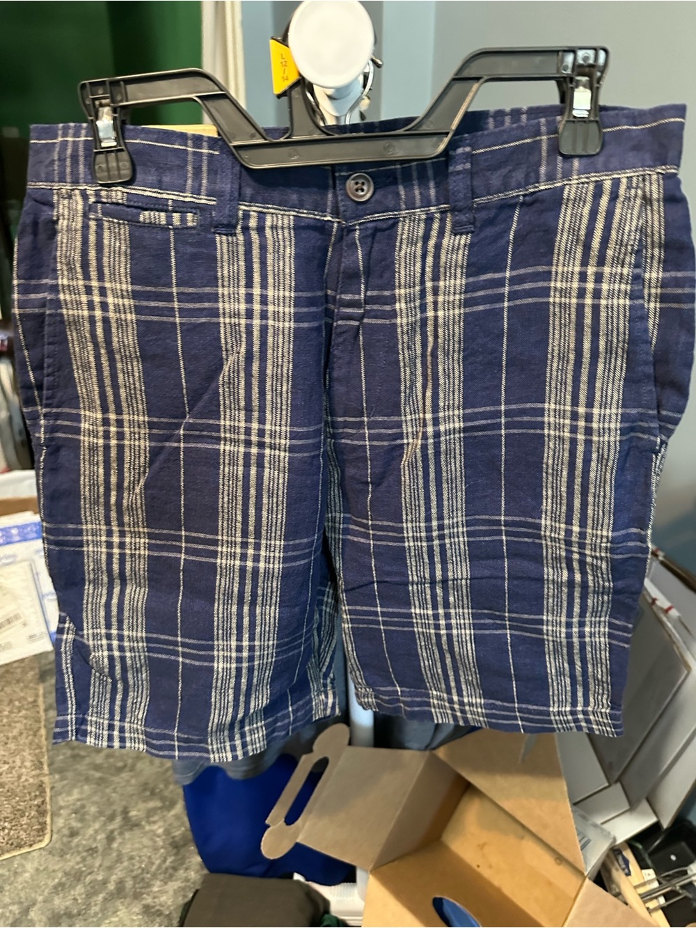 Lands' End Navy and White Plaid Flat-Front Shorts